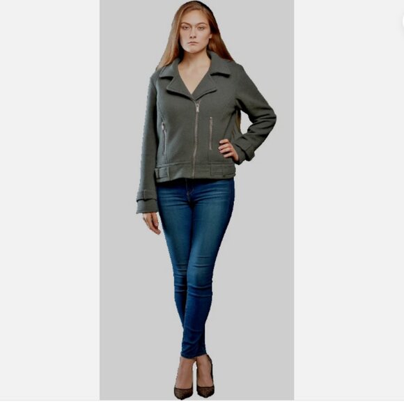 Yoki New York Biker Style Cropped Jacket Zip Up, Pockets, Charcoal Gray Size L - Picture 2 of 8